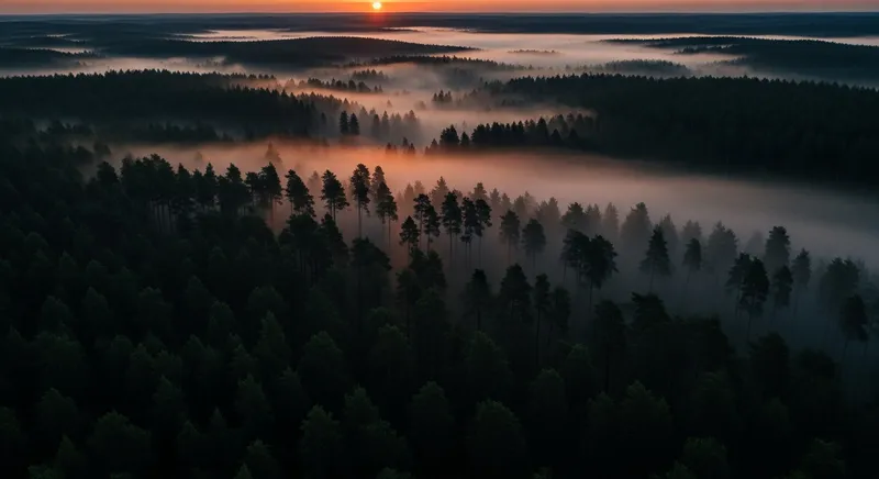 Vista aérea cinematográfica del bosque